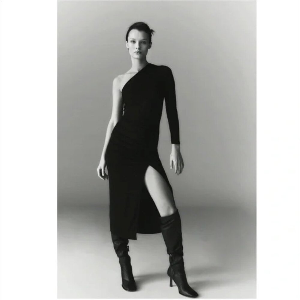 Zara Black Ruched Asymmetric Dress